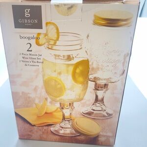 2 Pc New Gibson Boogaloo Mason Jar Wine Glass Drink Set Goblets